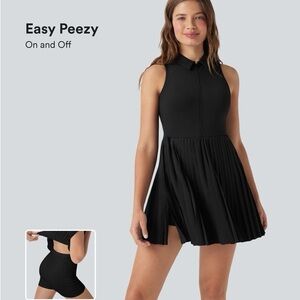 HA02.- Half Zipper Sleeveless 2-in-1 Pleated Hem Mini Tennis Active Dress